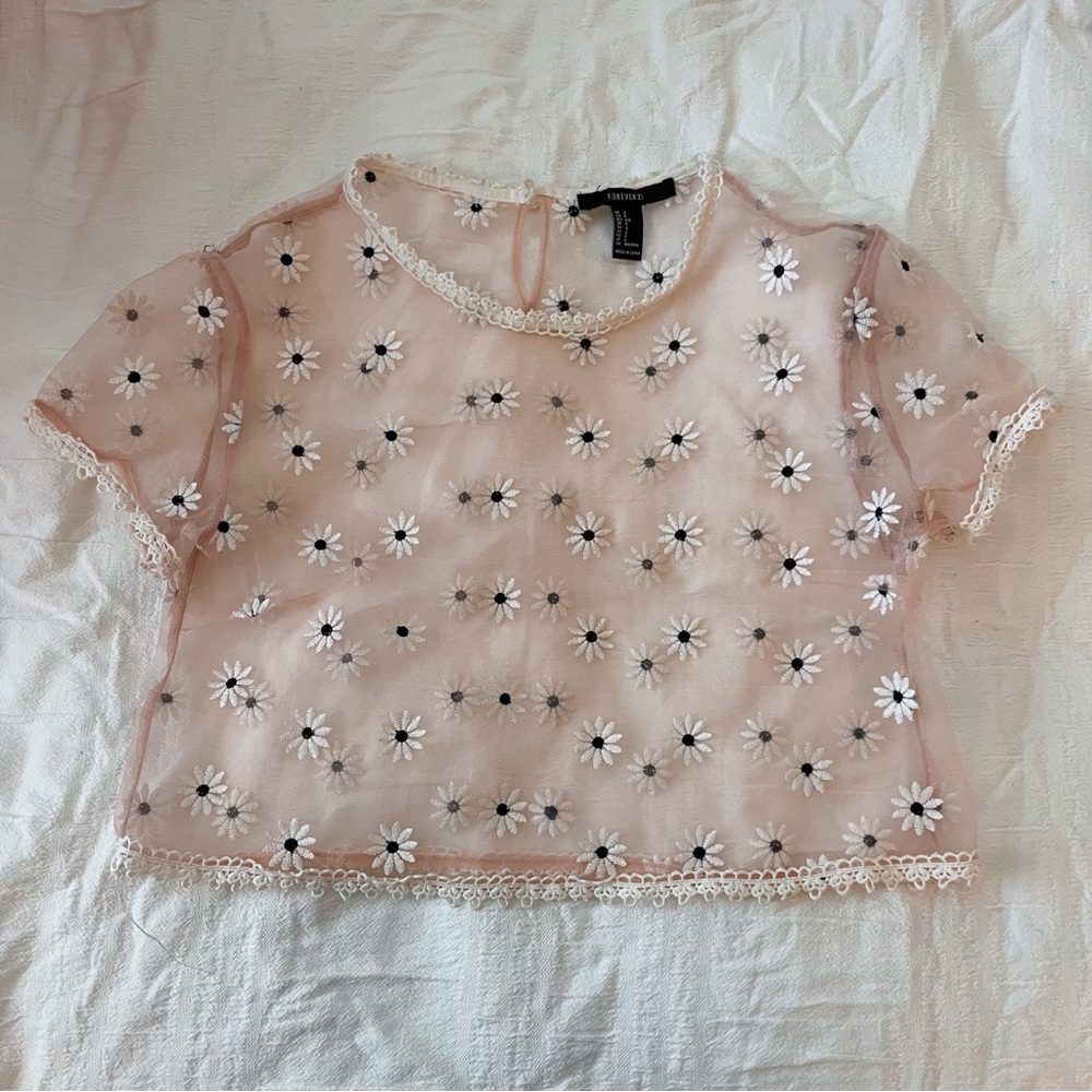 forever 21 pink mesh crop top